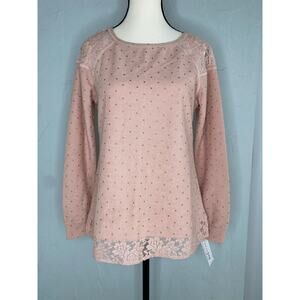 Maison Jules Pink Lace Long Sleeve Top